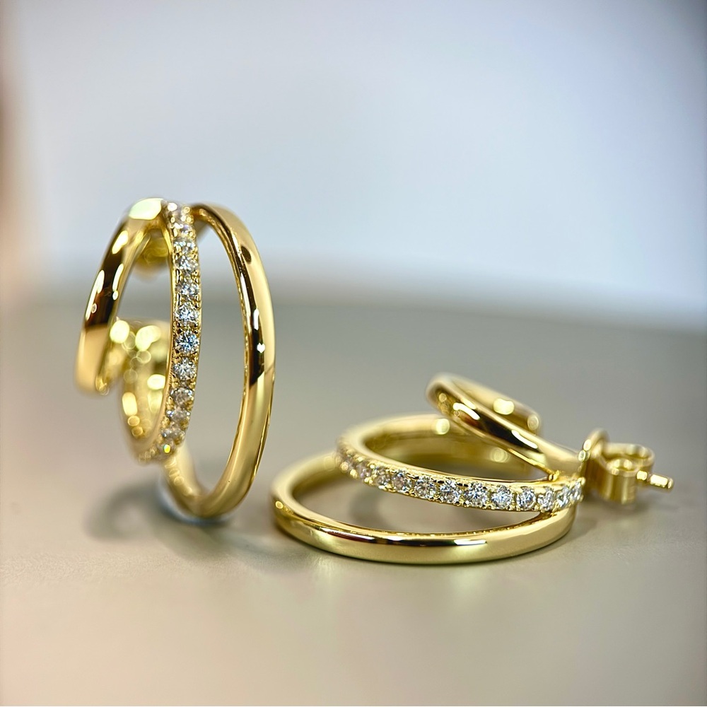 S925 Minimalist Moissanite Layered C-Hoop Studs Earrings - Picture 5 of 9